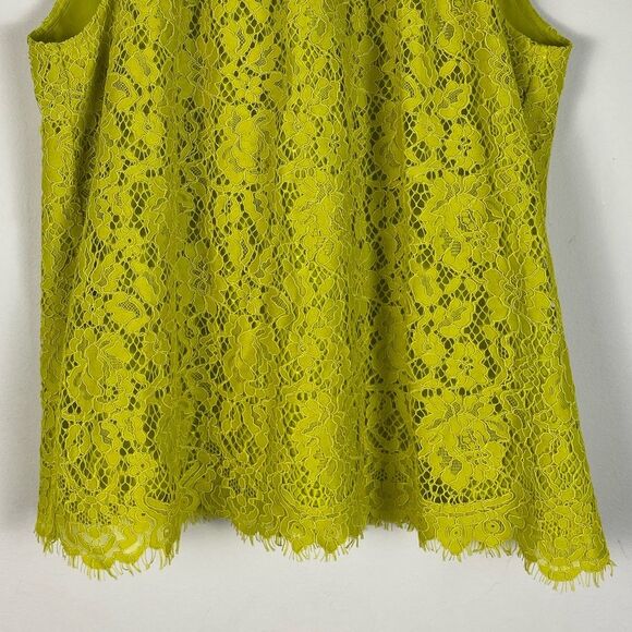 J Crew Tie Neck Sleeveless Lace Top‎ Chartreuse Scalloped Eyelash Hem Size M NEW - Picture 4 of 9